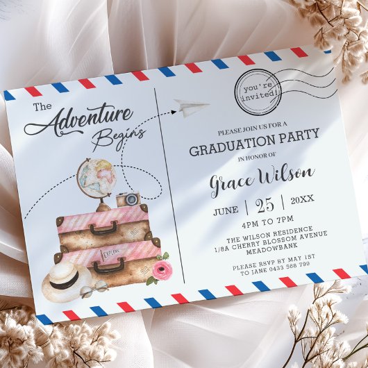 Briefkaart Bagageavontuur begint afstudeerfeest