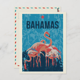 Briefkaart Bahamas Caribbean Pink Flamingos