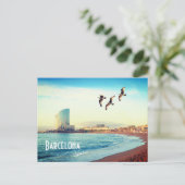 Briefkaart Barcelona, Spanje - strand van Barcelon (Staand voorkant)