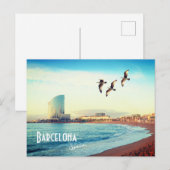 Briefkaart Barcelona, Spanje - strand van Barcelon (Voorkant / Achterkant)