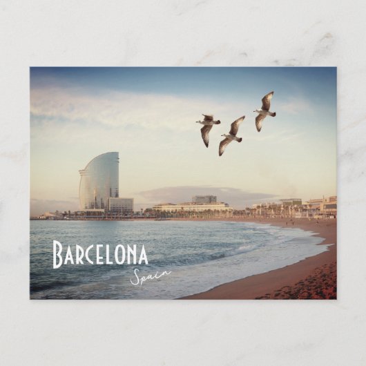 Briefkaart Barcelona, Spanje - strand van Barcelon (Voorkant)