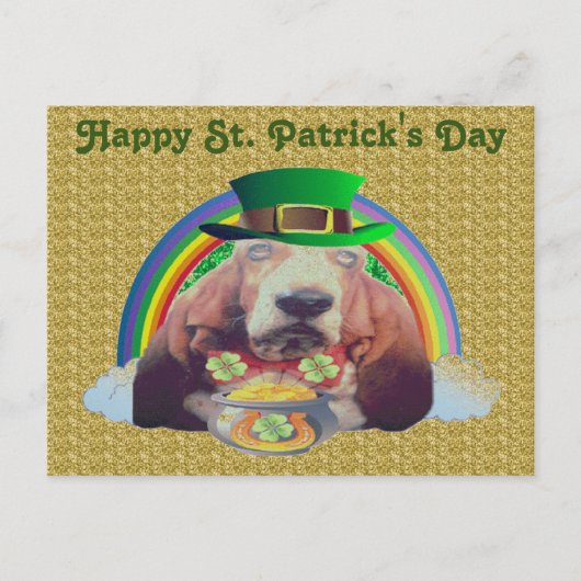 Briefkaart Basset Hound Happy St. Patrick's Day (Voorkant)