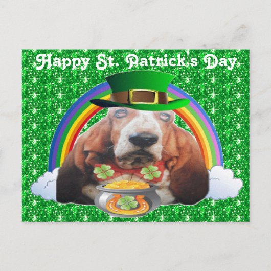 Briefkaart Basset Hound Happy St. Patrick's Day (Voorkant)