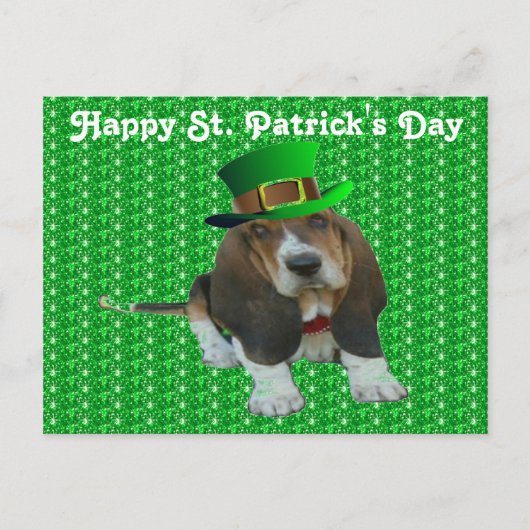 Briefkaart Basset Hound Happy StPatrick's Day (Voorkant)
