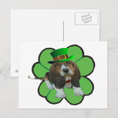 Briefkaart Basset Hound Happy StPatrick's Day Clov (Voorkant / Achterkant)
