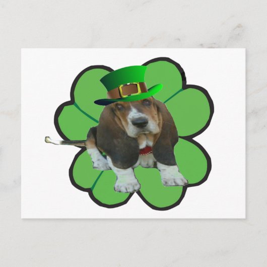 Briefkaart Basset Hound Happy StPatrick's Day Clov (Voorkant)