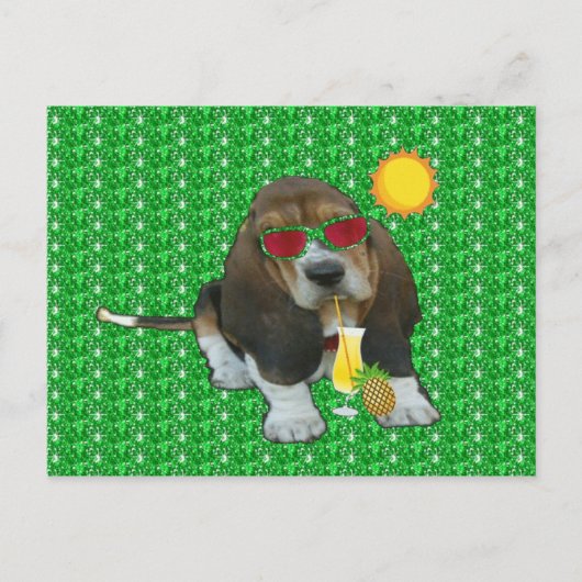 Briefkaart Basset Hound Sheldon Summer Time (Voorkant)