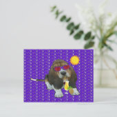 Briefkaart Basset Hound Sheldon Summer Time (Staand voorkant)