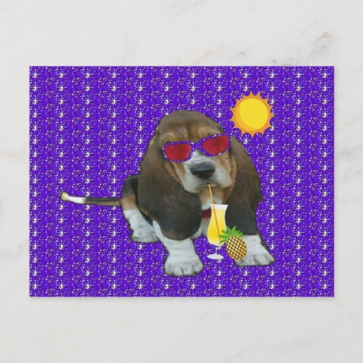 Briefkaart Basset Hound Sheldon Summer Time (Voorkant)