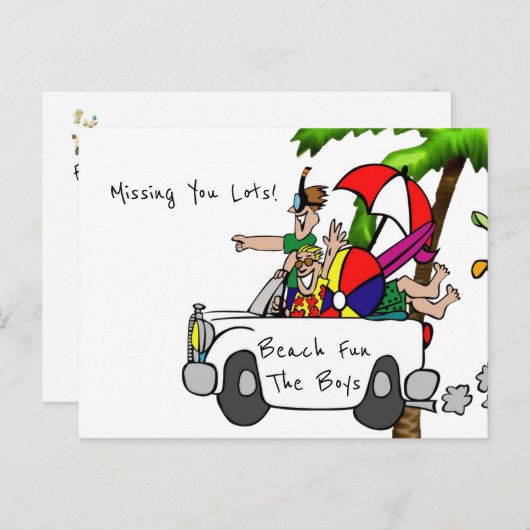 Briefkaart Beach Fun Mis je veel! (Voorkant / Achterkant)