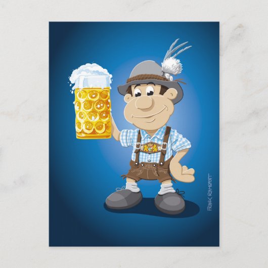 Briefkaart BEER FESTIVAL Lederhosen Cartoon Man Be (Voorkant)