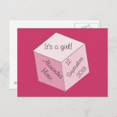 Briefkaart - Bekendmaking van de geboorte van Girl (Voorkant / Achterkant)