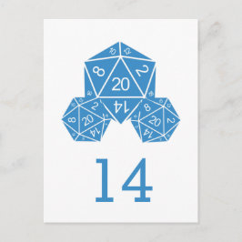 Briefkaart blauw D20-controletabel
