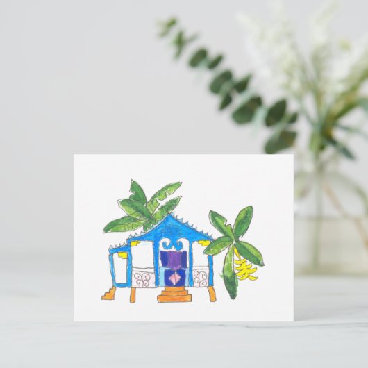 Briefkaart blauw huis (Staand voorkant)