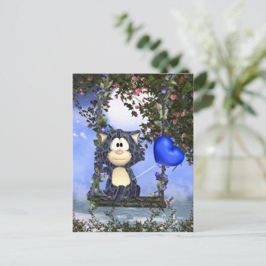 Briefkaart blauw katje, stut Briefkaart (Staand voorkant)