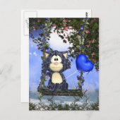 Briefkaart blauw katje, stut Briefkaart (Voorkant / Achterkant)