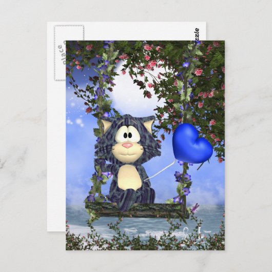 Briefkaart blauw katje, stut Briefkaart (Voorkant / Achterkant)