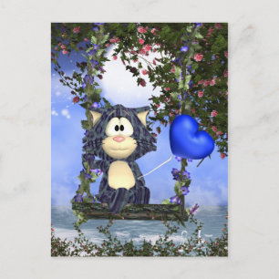 Briefkaart blauw katje, stut Briefkaart