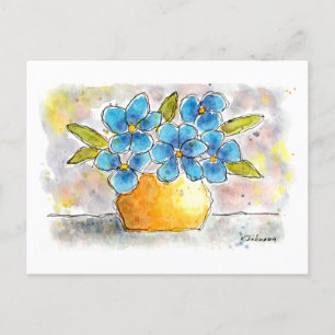 Briefkaart Blauw Violet Waterverf