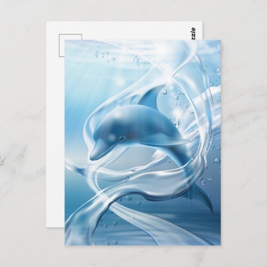 Briefkaart blauwe dolfijn (Voorkant / Achterkant)