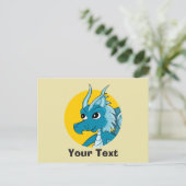 Briefkaart blauwe drakencartoon (Staand voorkant)