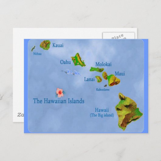 Briefkaart blauwe kaart op Hawaiiaans eiland (Voorkant / Achterkant)