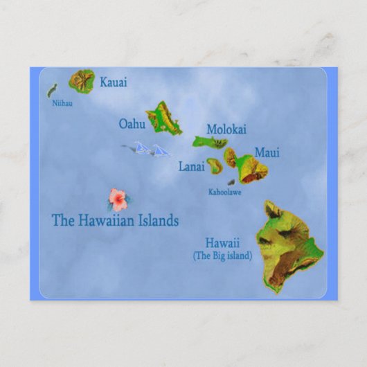 Briefkaart blauwe kaart op Hawaiiaans eiland (Voorkant)