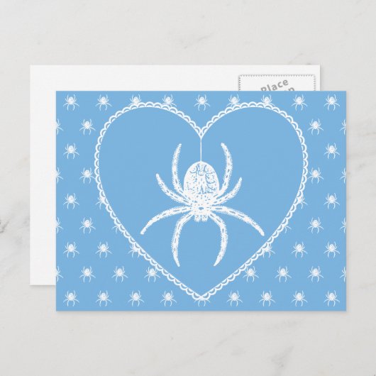Briefkaart Blauwe Spider Heart (Voorkant / Achterkant)