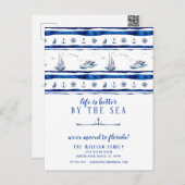 Briefkaart blauwe zeilboot Verplaatsingsaankondigi (Voorkant / Achterkant)