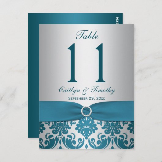 BRIEFKAART Blauwgroen Damastafel met RIBBON-PRINTO (Voorkant / Achterkant)