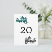 Briefkaart blauwgroen Silver Dragon Table Number (Staand voorkant)
