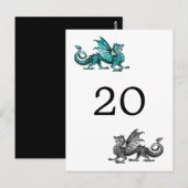 Briefkaart blauwgroen Silver Dragon Table Number (Voorkant / Achterkant)