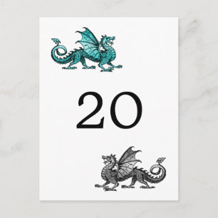 Briefkaart blauwgroen Silver Dragon Table Number