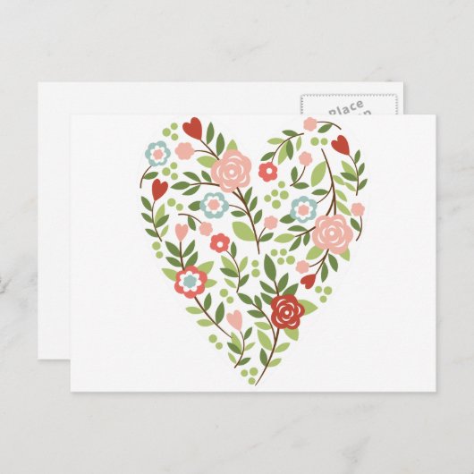 Briefkaart - Bloemenhart - Valentijnsdag (Voorkant / Achterkant)