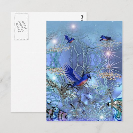 Briefkaart Blue Birds (Voorkant / Achterkant)