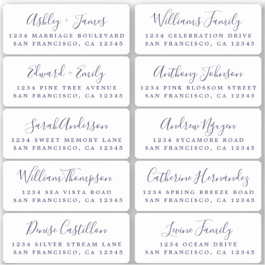 Briefkaart Blue Calligraphy Guest Adresetiketten Sticker (Voorkant)