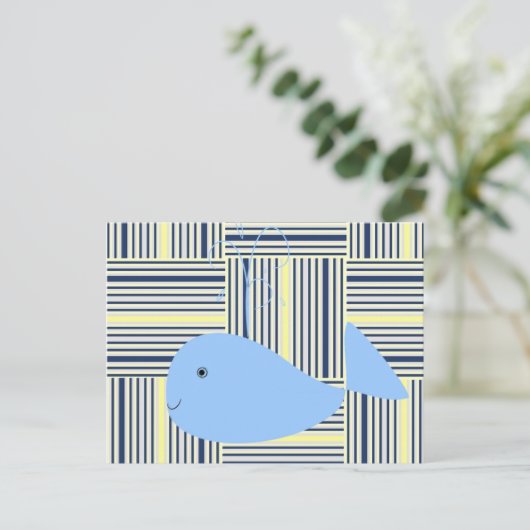 Briefkaart Blue Whale Yellow Blue Stripe (Staand voorkant)