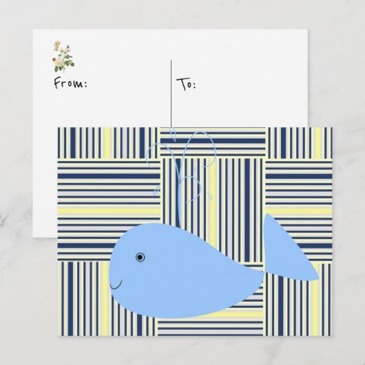 Briefkaart Blue Whale Yellow Blue Stripe (Voorkant / Achterkant)
