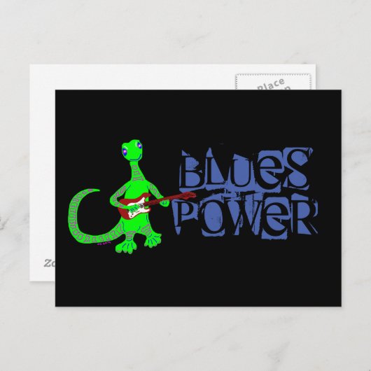 Briefkaart Bluetooth Power Lizard Guitar Player (Voorkant / Achterkant)