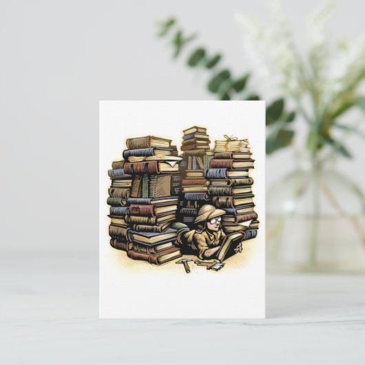 Briefkaart boekarcheoloog (Staand voorkant)