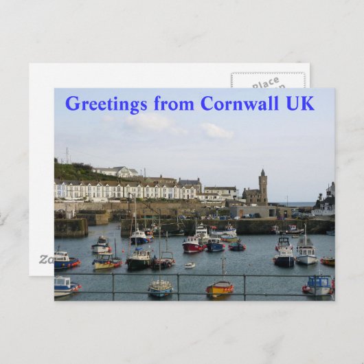 BRIEFKAART - Boten in de dorpshaven Cornwall (Voorkant / Achterkant)