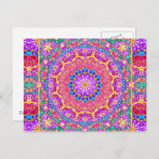 Briefkaart Bright India Waterverf Mandala (Voorkant / Achterkant)
