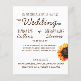 Briefkaart brochure voor Sunflower Wedding