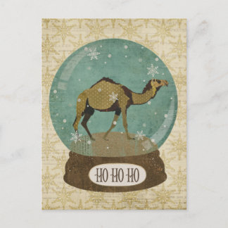 Briefkaart Bronze Camel Snowglobe