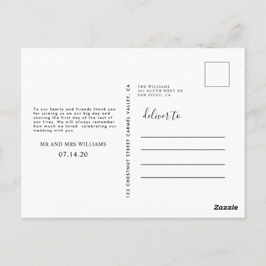 Briefkaart Bruiloft dank u + foto van het schrijve (Achterkant)