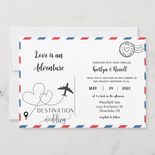 Briefkaart bruiloft uitnodiging - Bestemming bruil (Voorkant)
