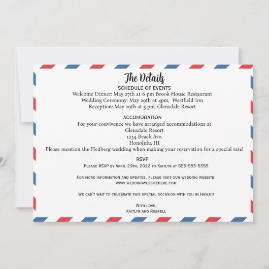 Briefkaart bruiloft uitnodiging - Bestemming bruil (Achterkant)