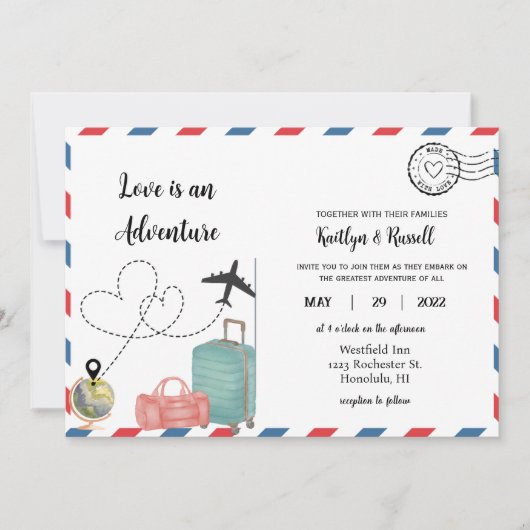 Briefkaart bruiloft uitnodiging - Bestemming bruil (Voorkant)