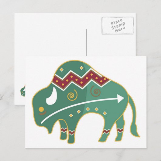 Briefkaart Buffalo Design Native American (Voorkant / Achterkant)
