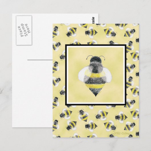 Briefkaart Bumble Bee Illustration (Voorkant / Achterkant)